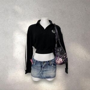 Victoria’s Secret PINK Black Cropped Polo Sweatshirt | Sporty Preppy Crest Polo